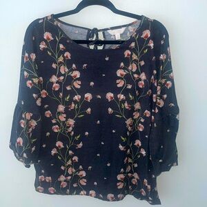 Lauren Conrad Size L Navy & Floral Blouse​